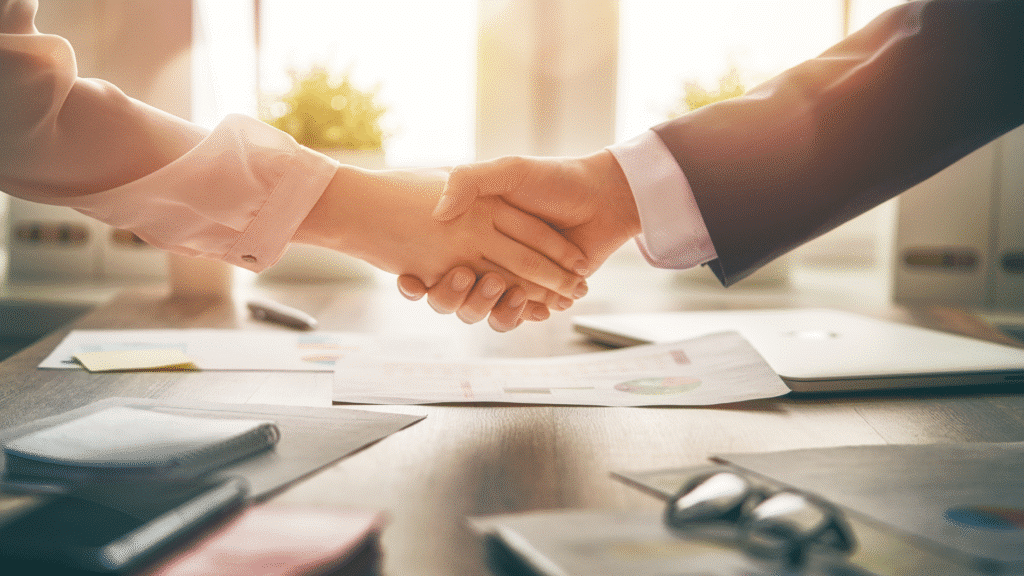 Man and woman shaking hands